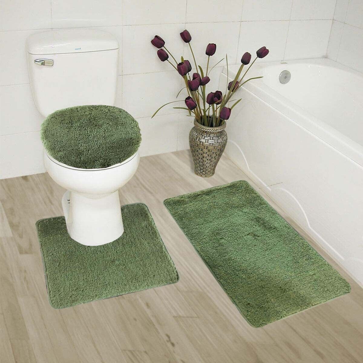 Kitcheniva 3-Piece Blue Bathroom Bath Mat Rug Set with Toilet Lid Cover Non-Slip