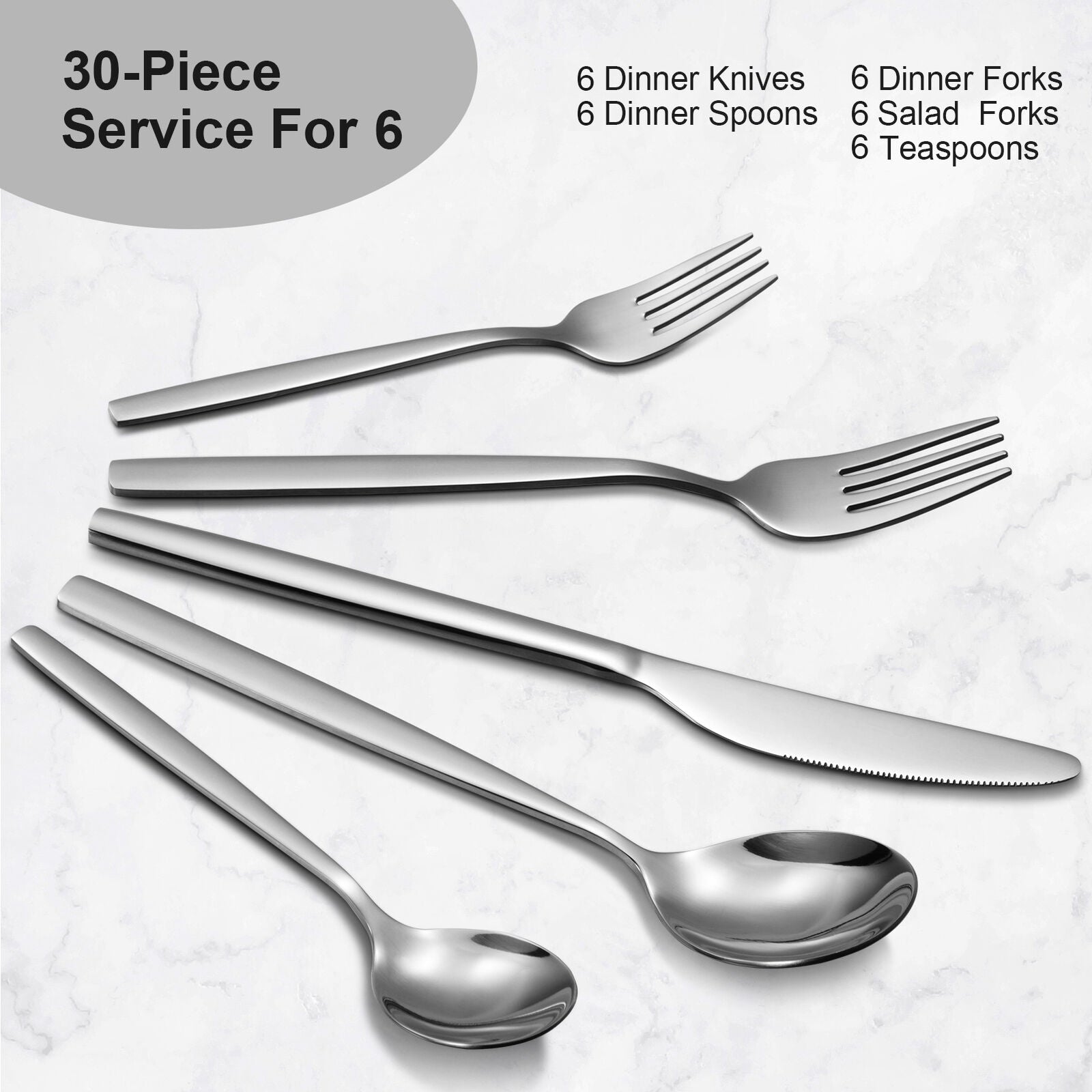 Kitcheniva 30-Pcs Stainless Steel Silverware Cutlery Set