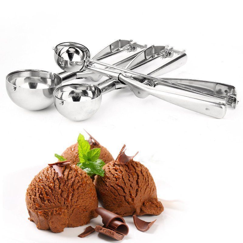 Kitcheniva 3-Pieces Ice Cream Scoop, Danibos Stainless Steel With Trigger Cookie Spoons Set