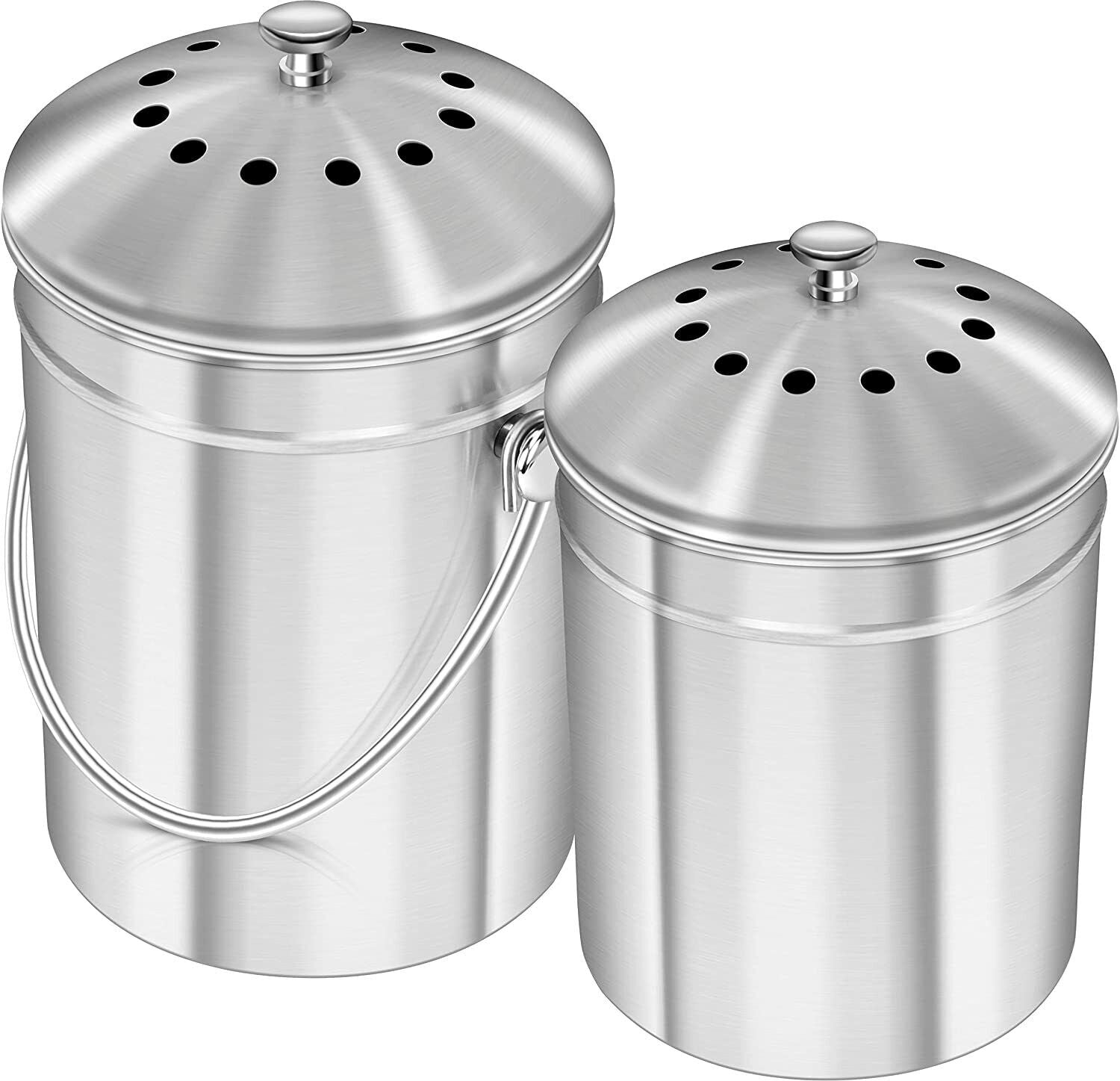 Kitcheniva Kitchen Compost Bin with Lid and 1.3 Gallon Compose Spare, Silver