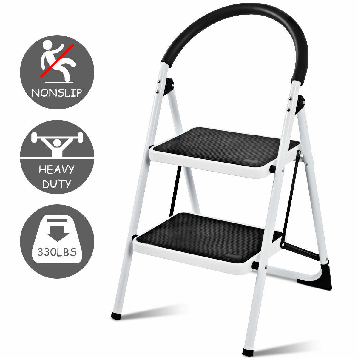 Kitcheniva Heavy Duty 2-Step Ladder Folding Stool 330Lbs Capacity