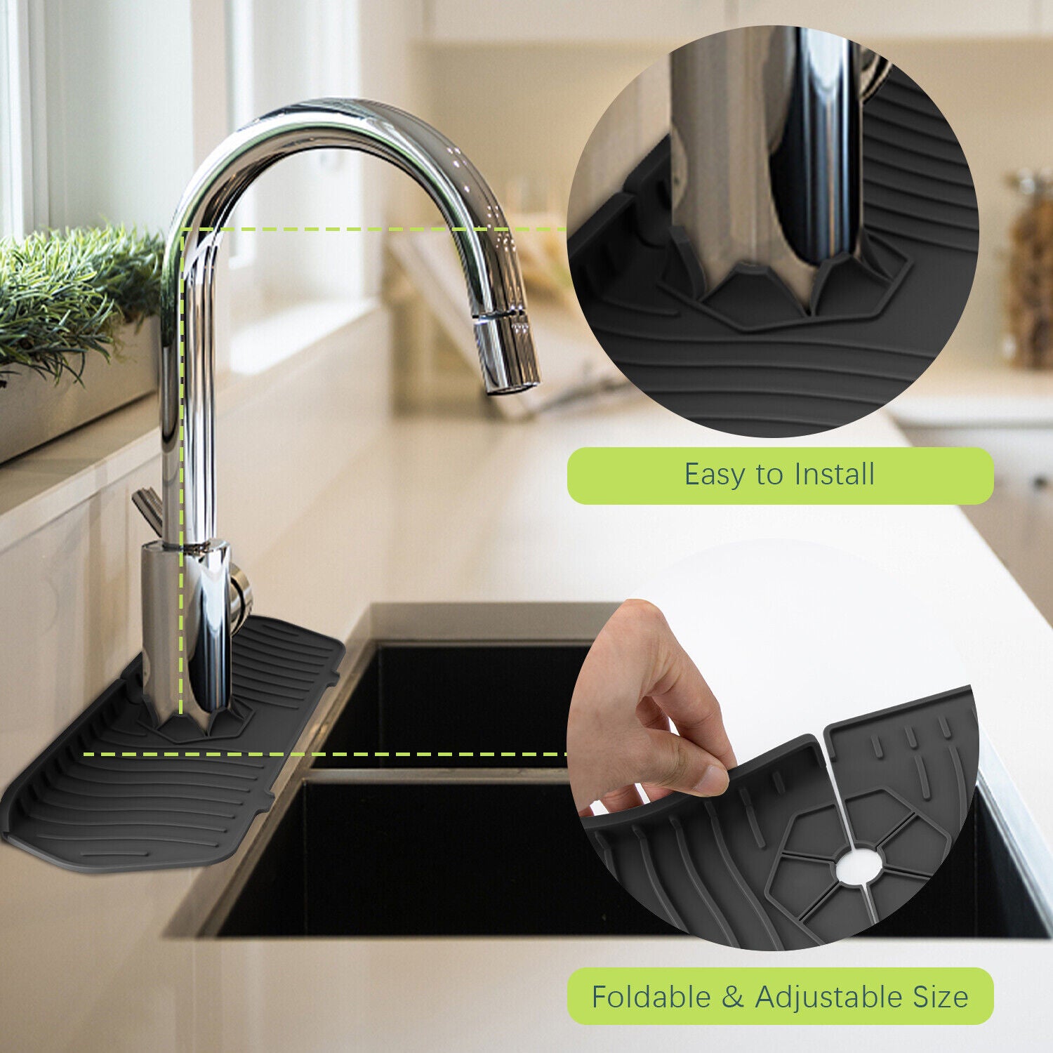 Kitcheniva Silicone Faucet Drain Slip Mat, Black