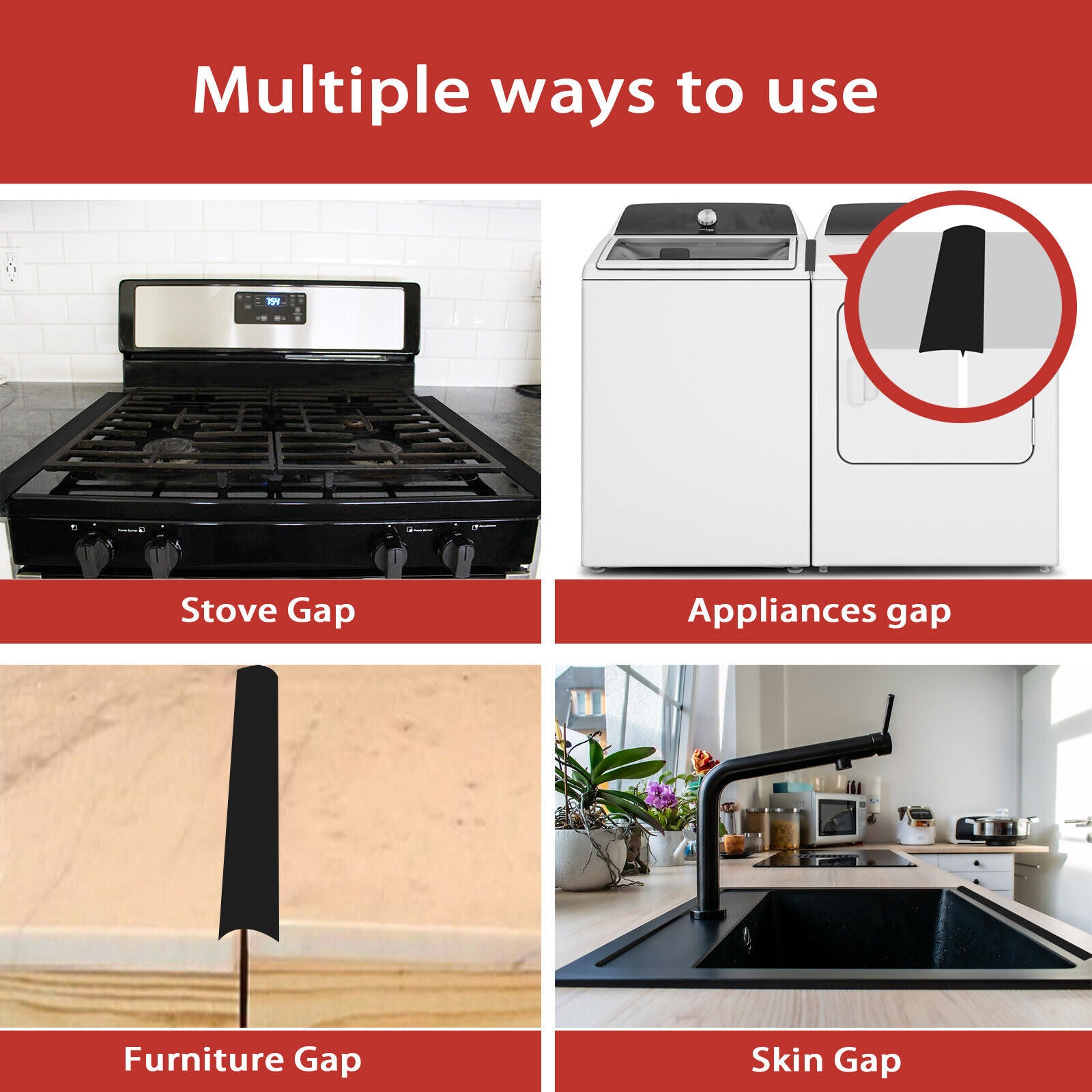 Kitcheniva 2-Pcs Black Silicone Stove Counter Gap Cover