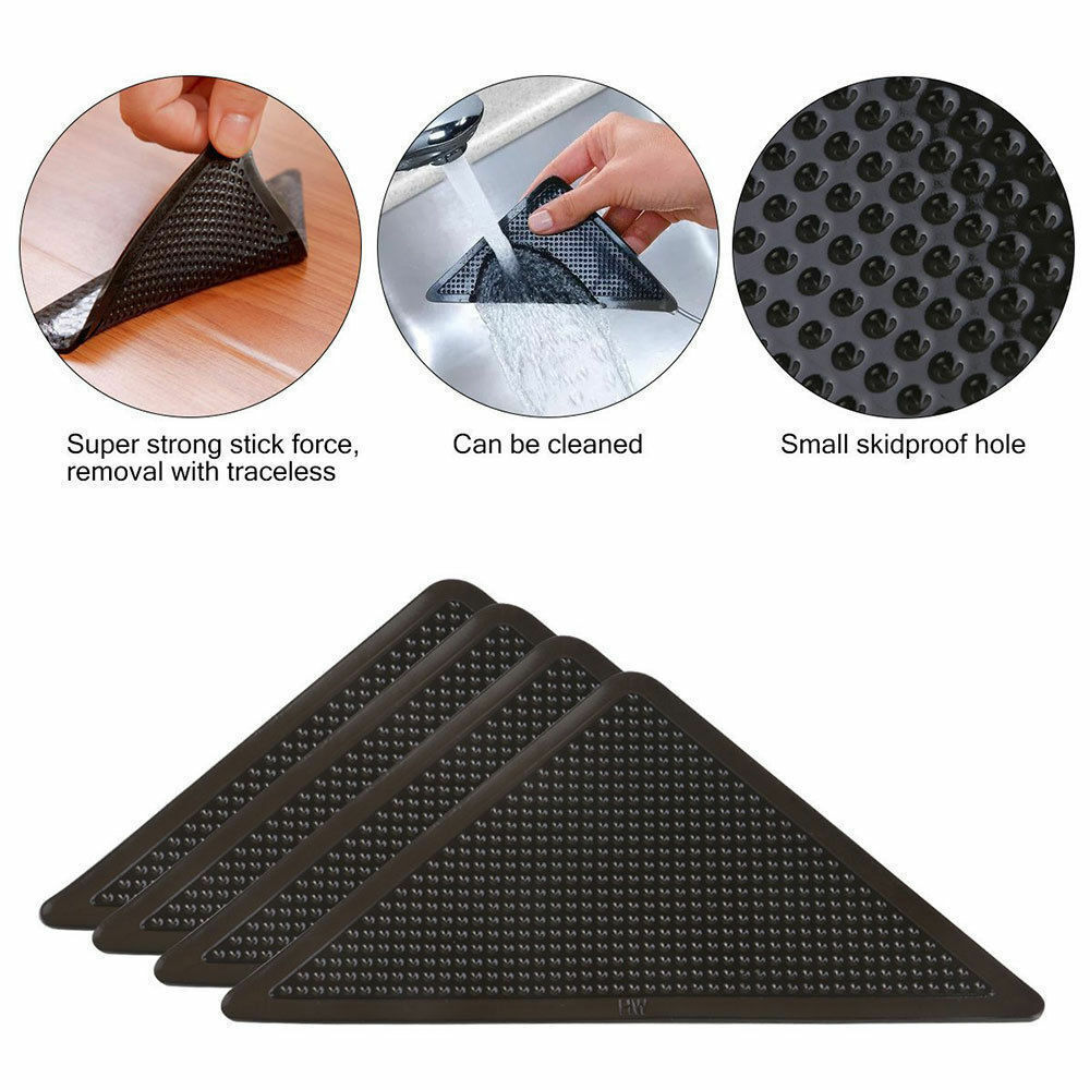 Kitcheniva 4-Pcs Reusable Rug Grippers Stopper Anti Slip Rubber Corner Mat Washable