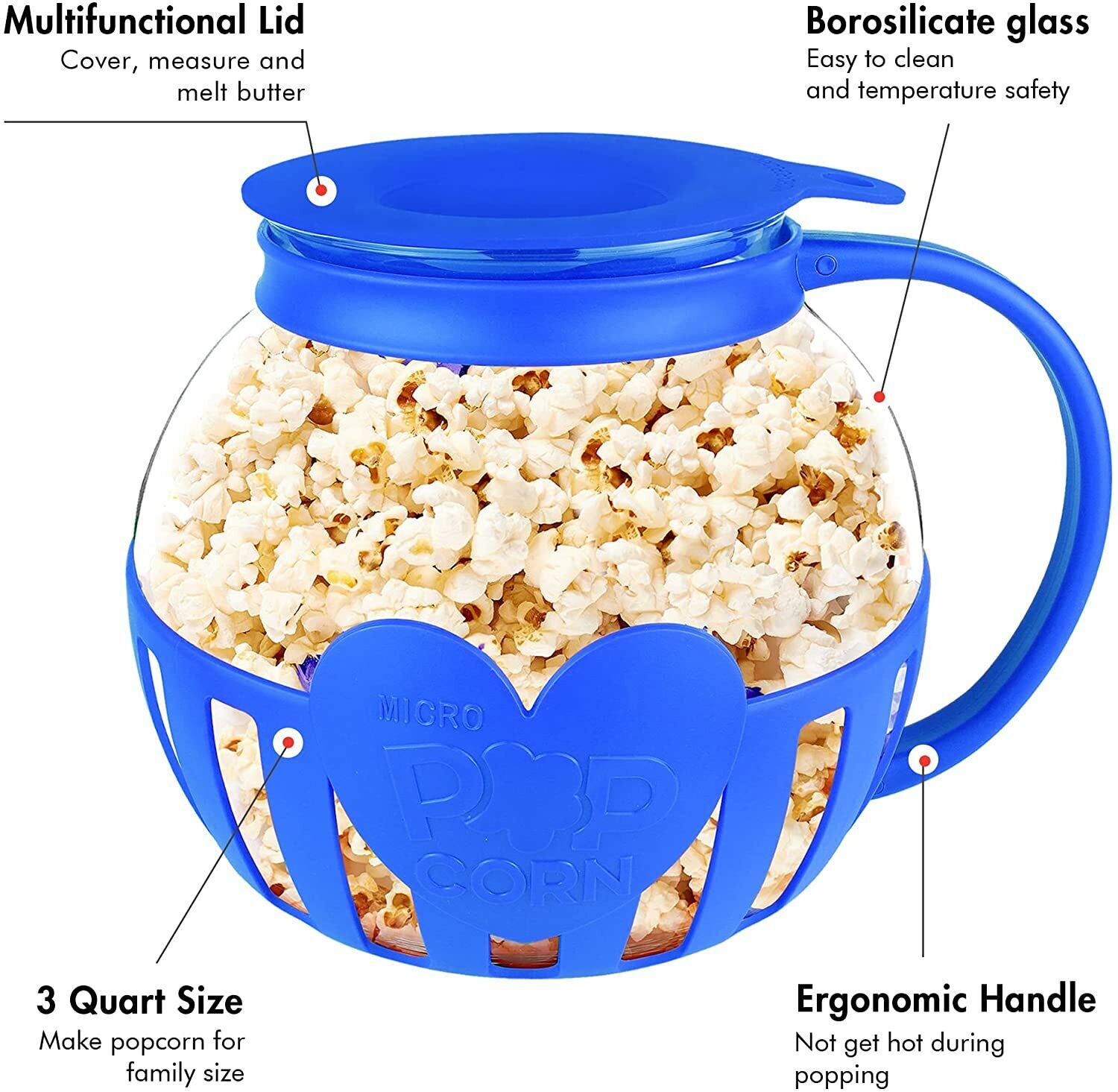 Korcci Original 3-in-1 Microwave Glass Popcorn Popper