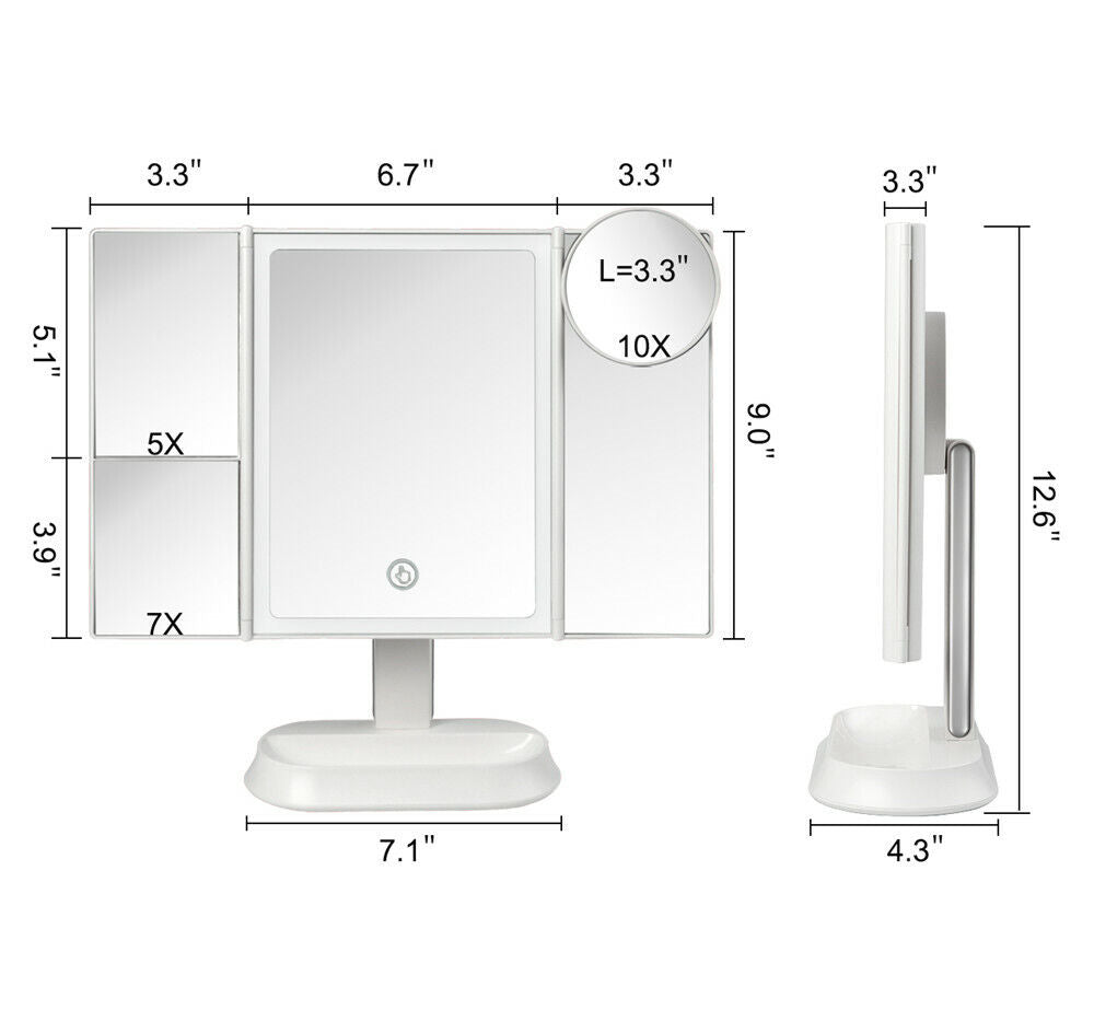 Kitcheniva LED Lighted Mirror with Magnifying Trifold Dimmer