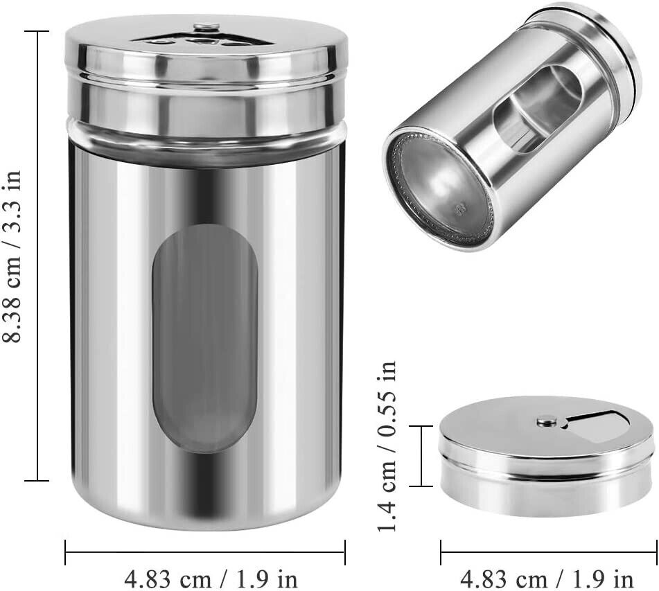 Kitcheniva Set of 2 Stainless Steel Salt and Pepper Shakers Glass Set-Elegant Design