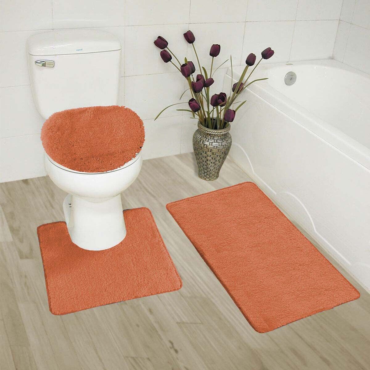 Kitcheniva 3-Piece Blue Bathroom Bath Mat Rug Set with Toilet Lid Cover Non-Slip