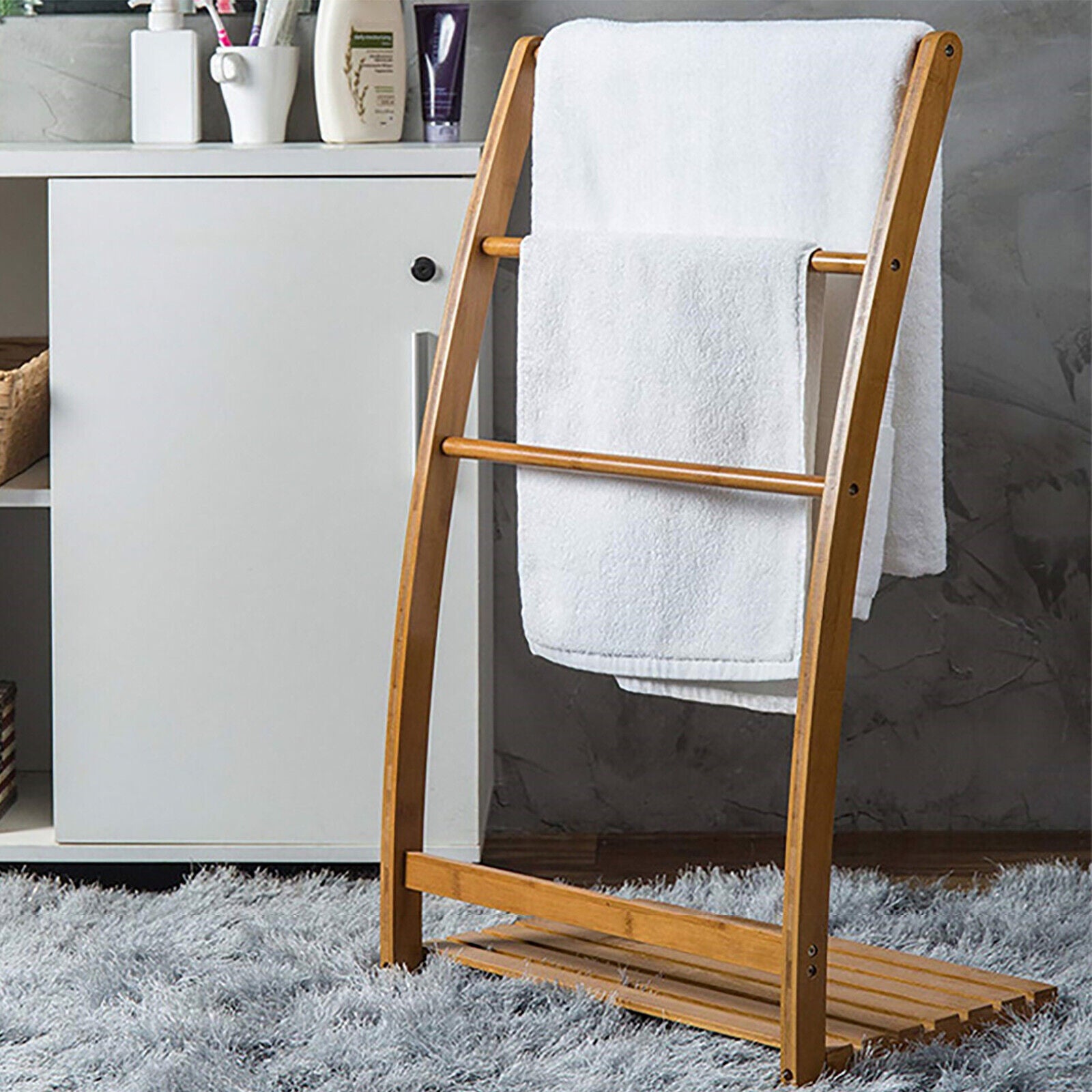 Kitcheniva Freestanding Bamboo Bathroom Towel Rack