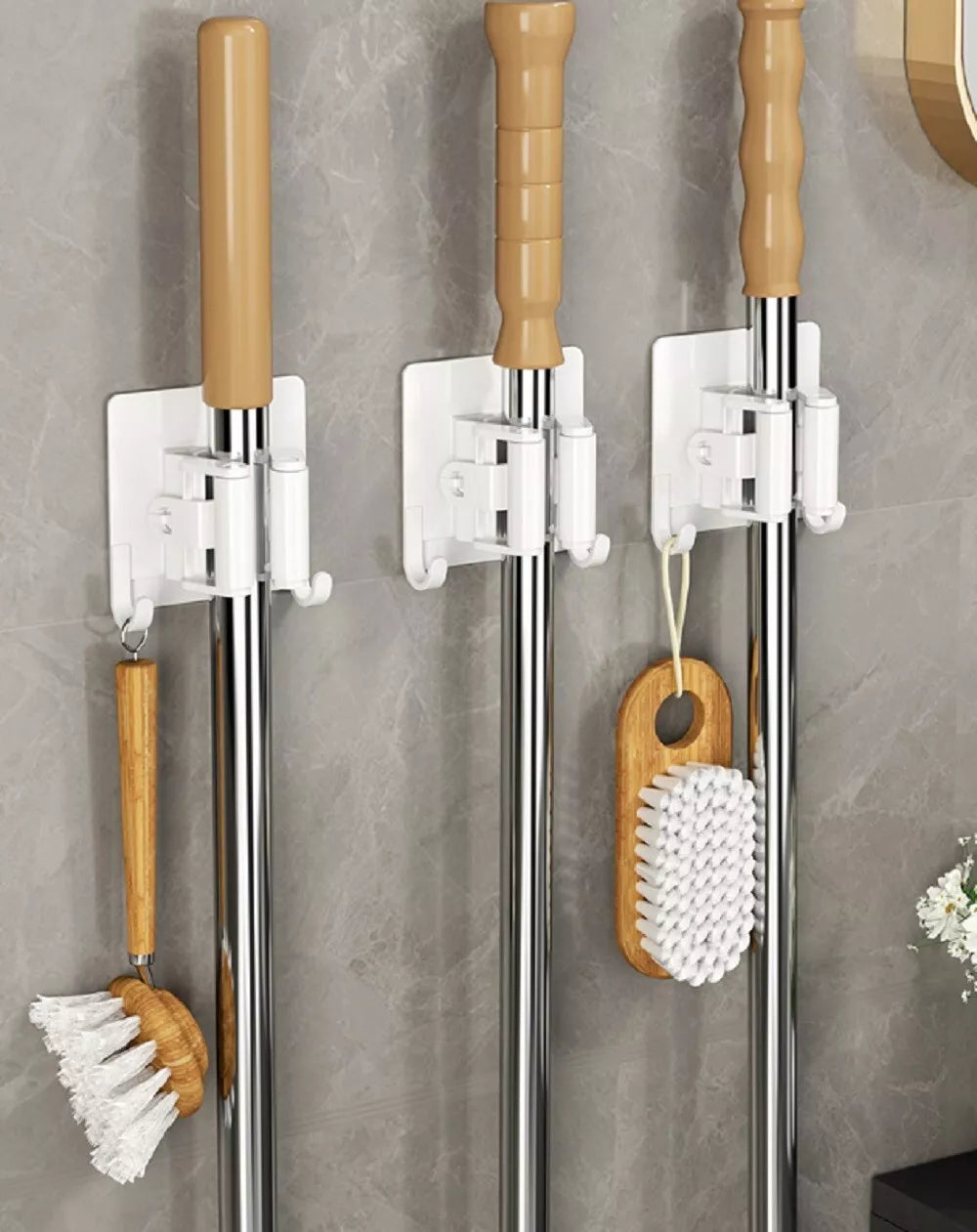 Kitcheniva Self Adhesive Broom Mop Holder Set With Hooks