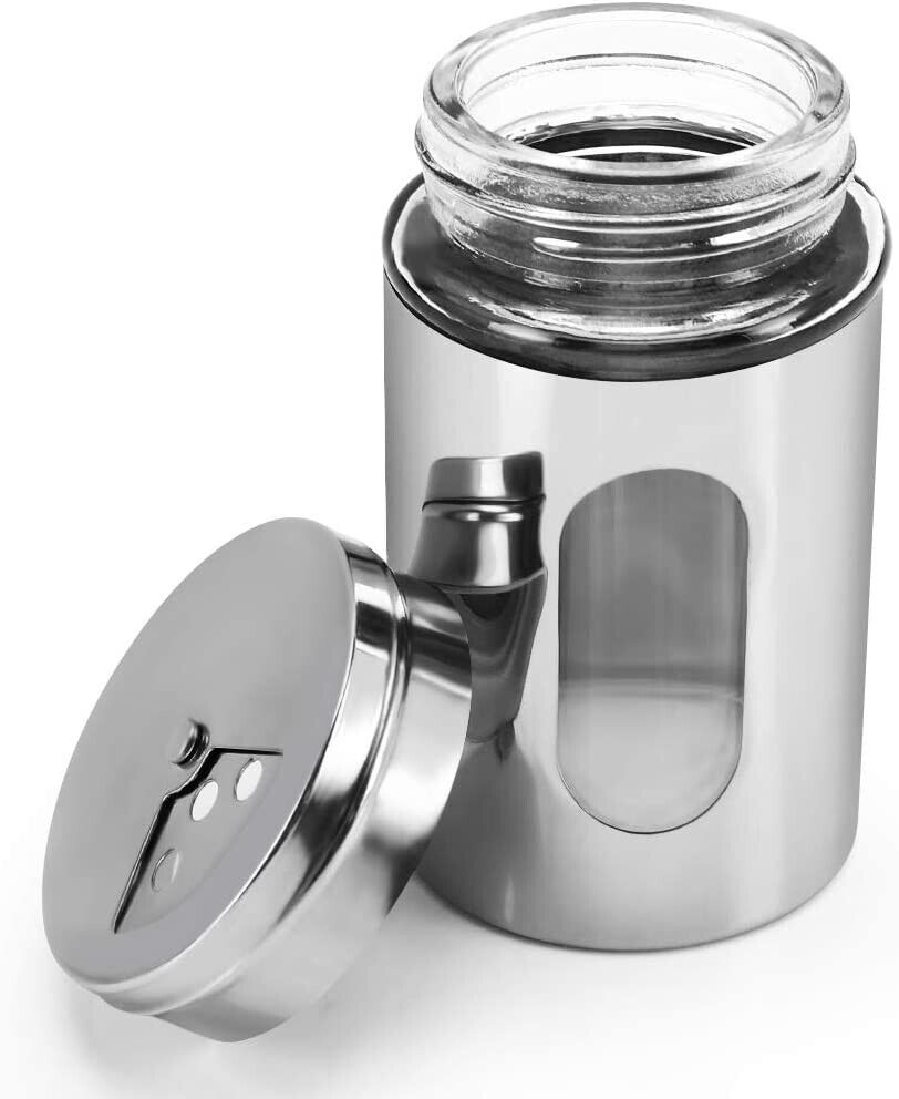 Kitcheniva Set of 2 Stainless Steel Salt and Pepper Shakers Glass Set-Elegant Design