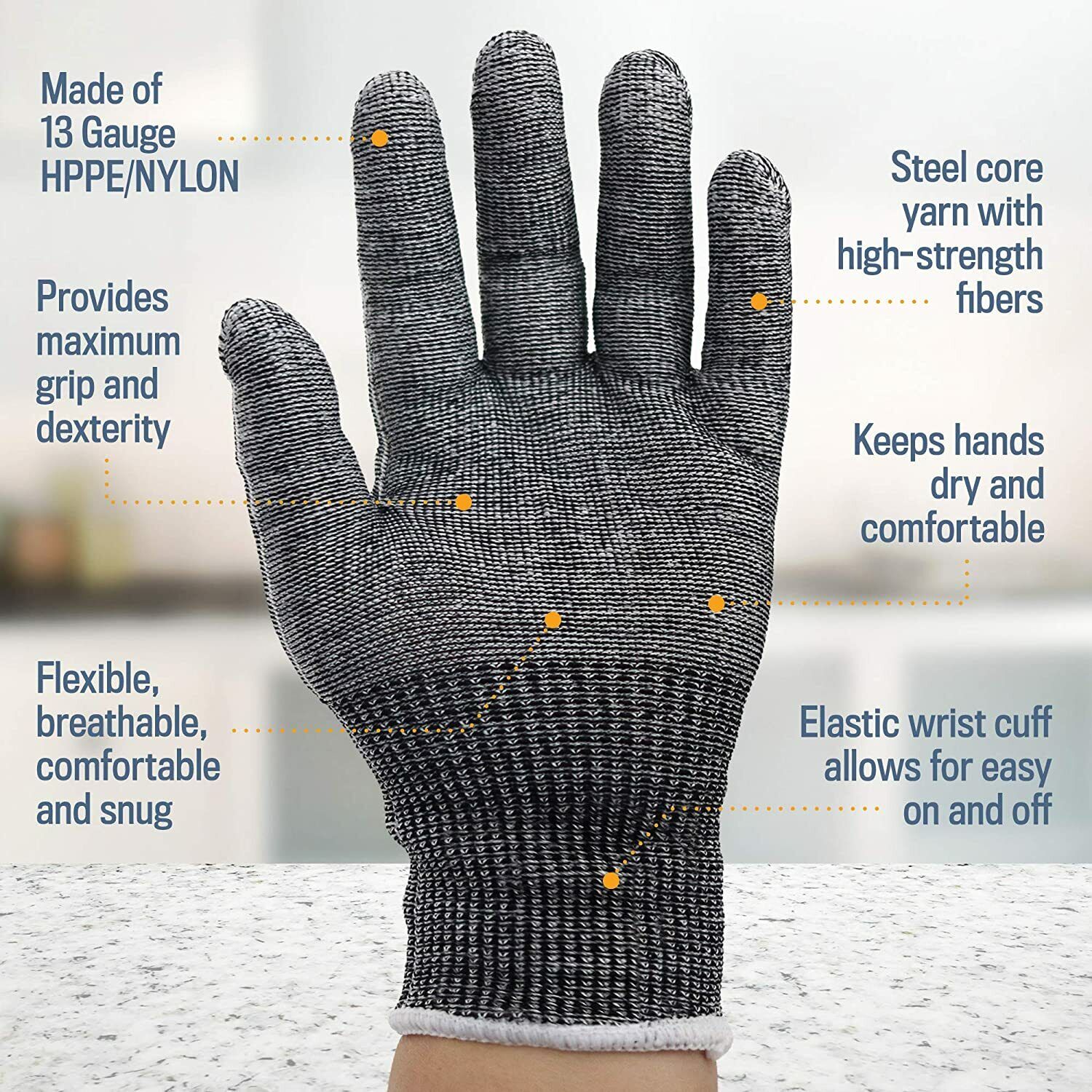 Kitcheniva Polyurethane Safety Gloves Ultra-Thin Nylon Black