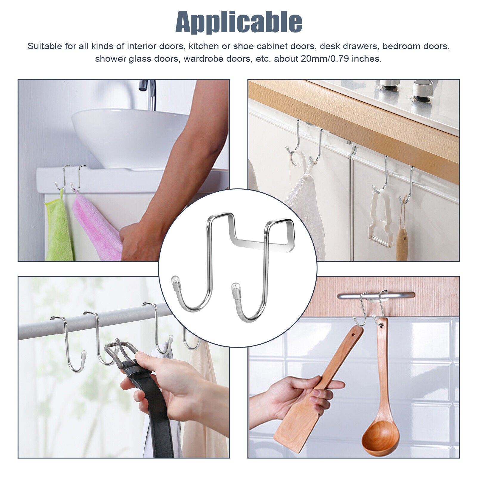 Kitcheniva 4-Pcs Over The Door Organizer Rack Double S Hook