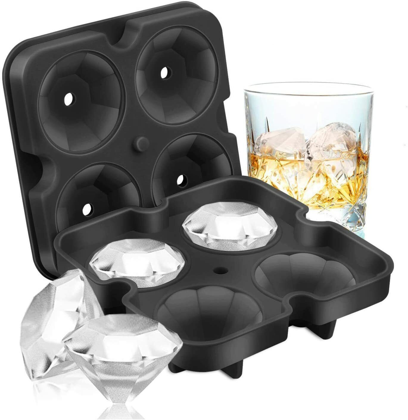 Kitcheniva Silicone 3D Diamond Ice Cube Tray Maker Mold Whiskey Cocktails