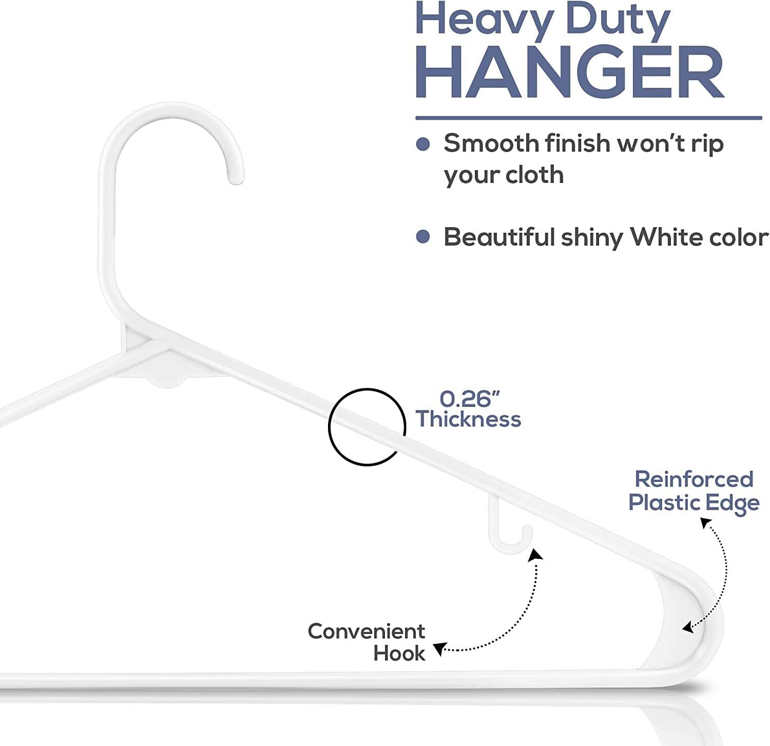 Kitcheniva White Plastic Hangers, Pack of 30