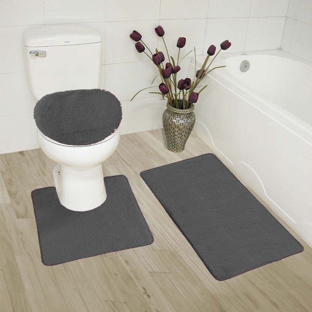 Kitcheniva 3-Piece Blue Bathroom Bath Mat Rug Set with Toilet Lid Cover Non-Slip