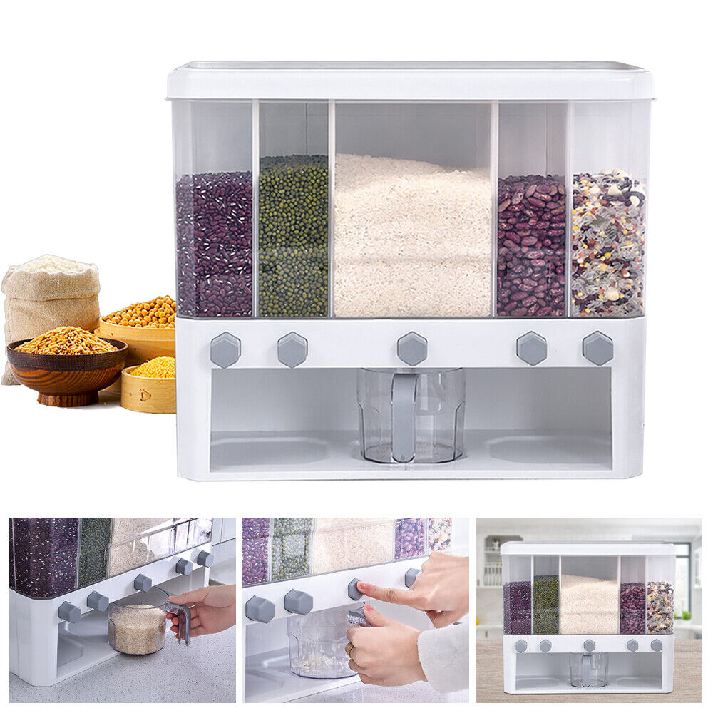 Kitcheniva Clear 5-Grid Cereal Grain Storage Dispenser