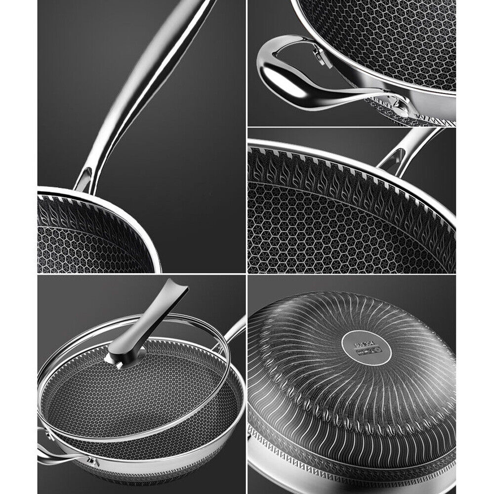 Kitcheniva Stainless Steel Non-Stick Double Sided Honeycomb Wok Frying Pan