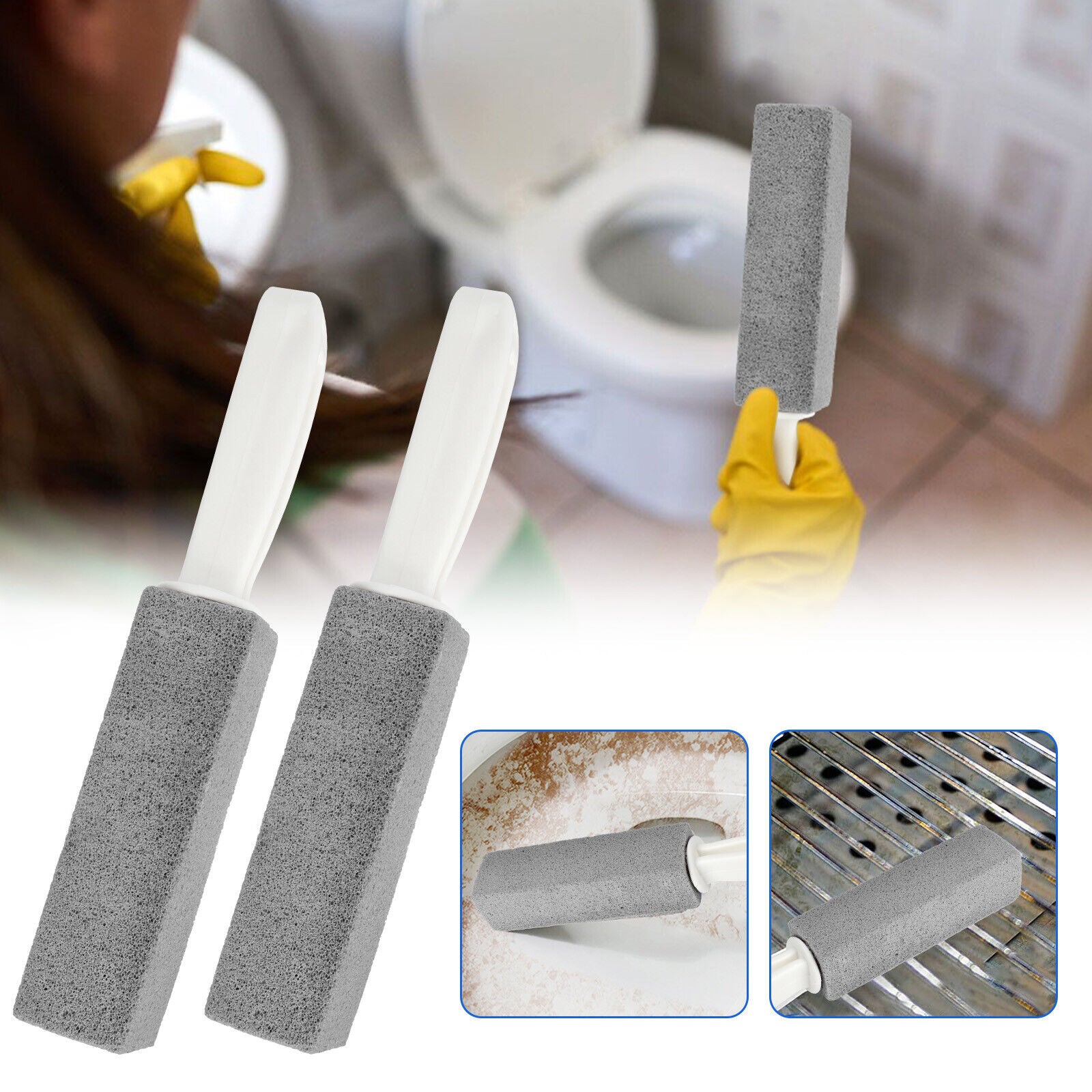 Kitcheniva 2-Piece Pumice Stone Heavy Duty Handle Toilet Scouring Stain Remover