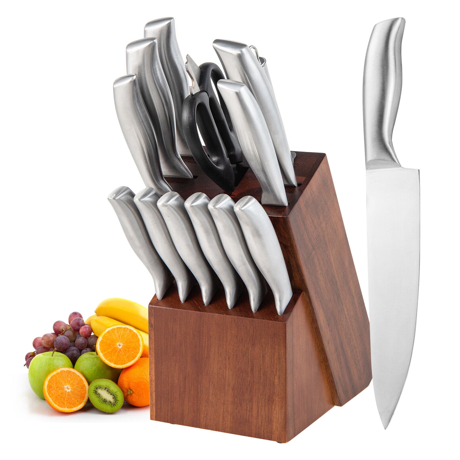 Kitcheniva Stainless Steel Versatile 14-Pcs Knife Set with Wooden Block