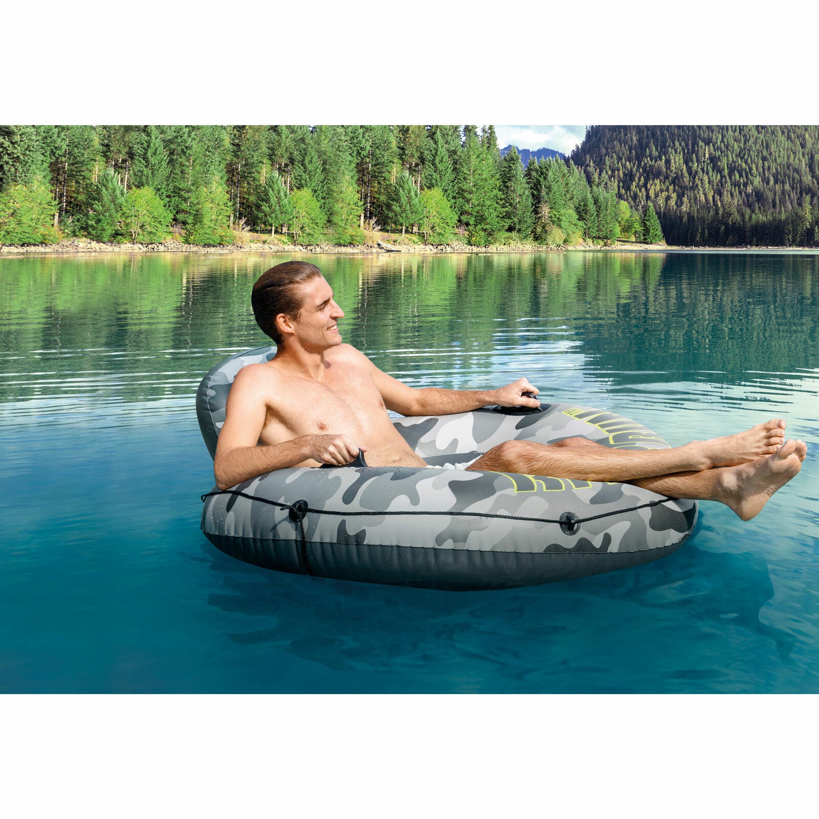 Kitcheniva River Run Camo Inflatable Floating Tube Raft With Cup Holders