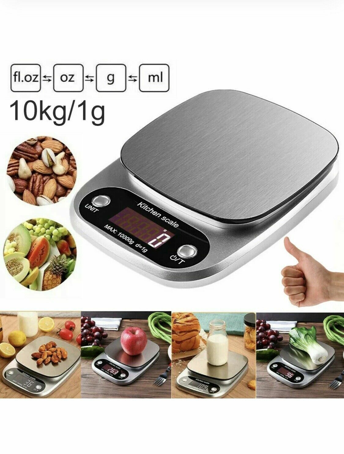 Kitcheniva Kitchen Food Scale for Cooking Baking Diets, 22lbs Capacity 10kg x1g)