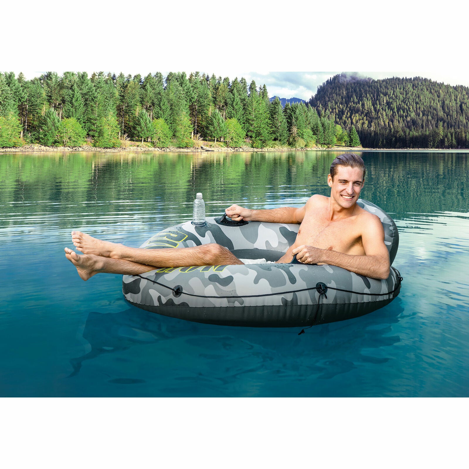 Kitcheniva River Run Camo Inflatable Floating Tube Raft With Cup Holders