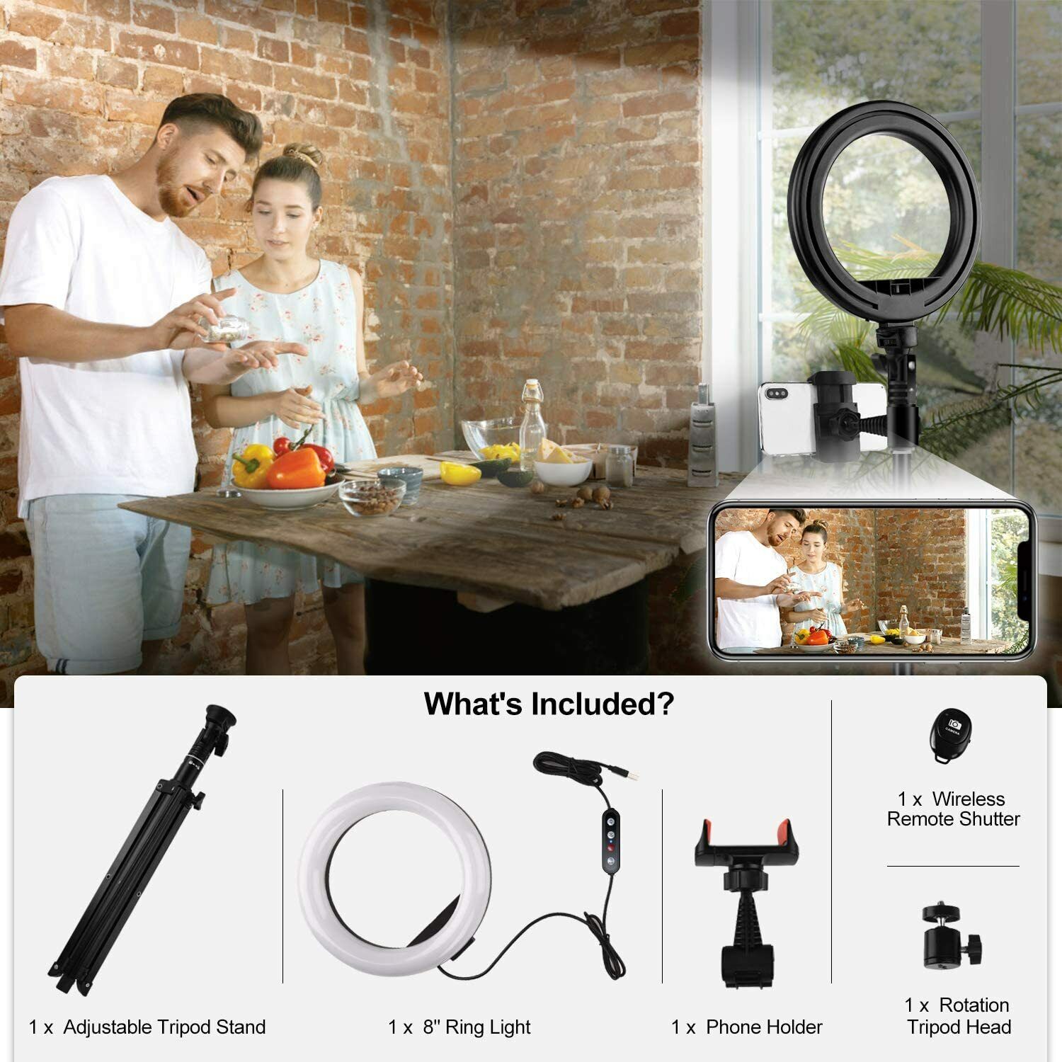 Viewow 8-inch LED Selfie Ring Light With Tripod Stand