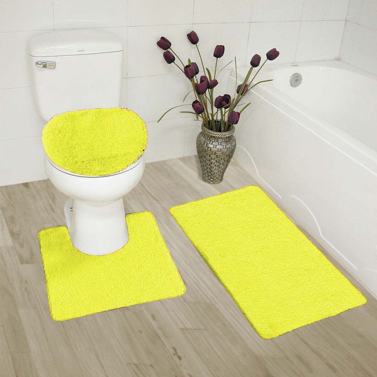 Kitcheniva 3-Piece Gray Bathroom Bath Mat Rug Set with Toilet Lid Cover Non-Slip