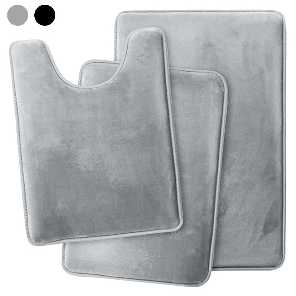 Kitcheniva Gray Memory Foam 3 PC Bathroom Rug Absorbent Bath Mat Set Non Slip Shower Rug