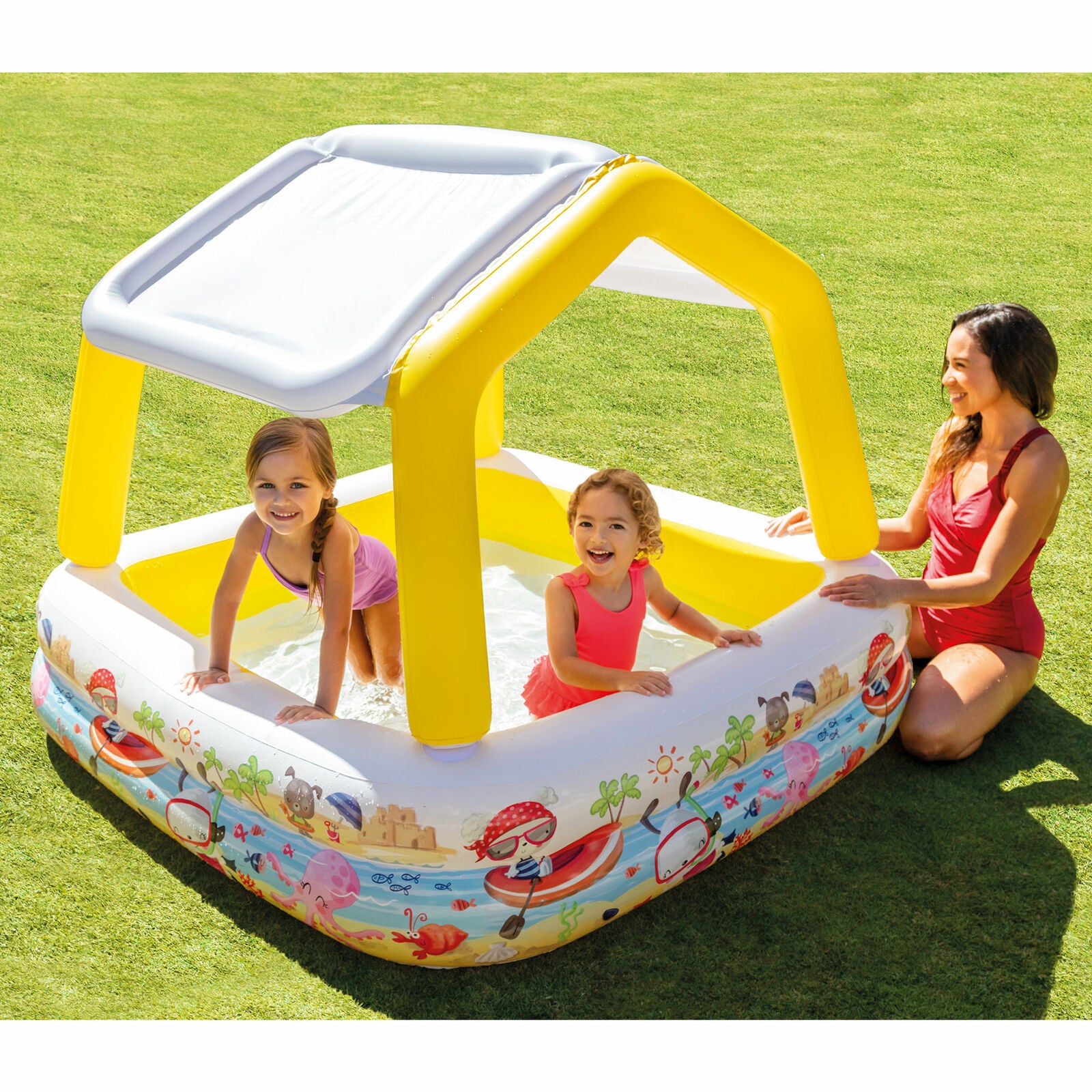 Kitcheniva Inflatable Ocean Scene Sun Shade Kids Swimming Pool With Canopy