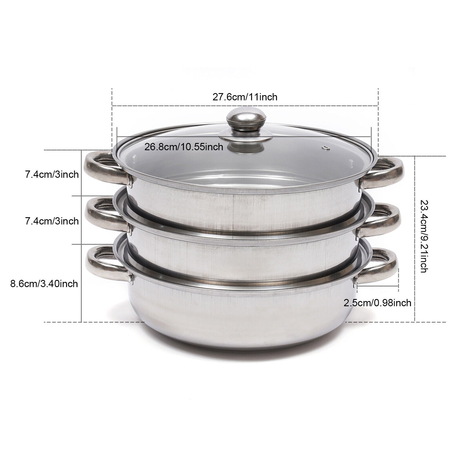 Kitcheniva Stainless Steel Food Steamer 3 Layer Round