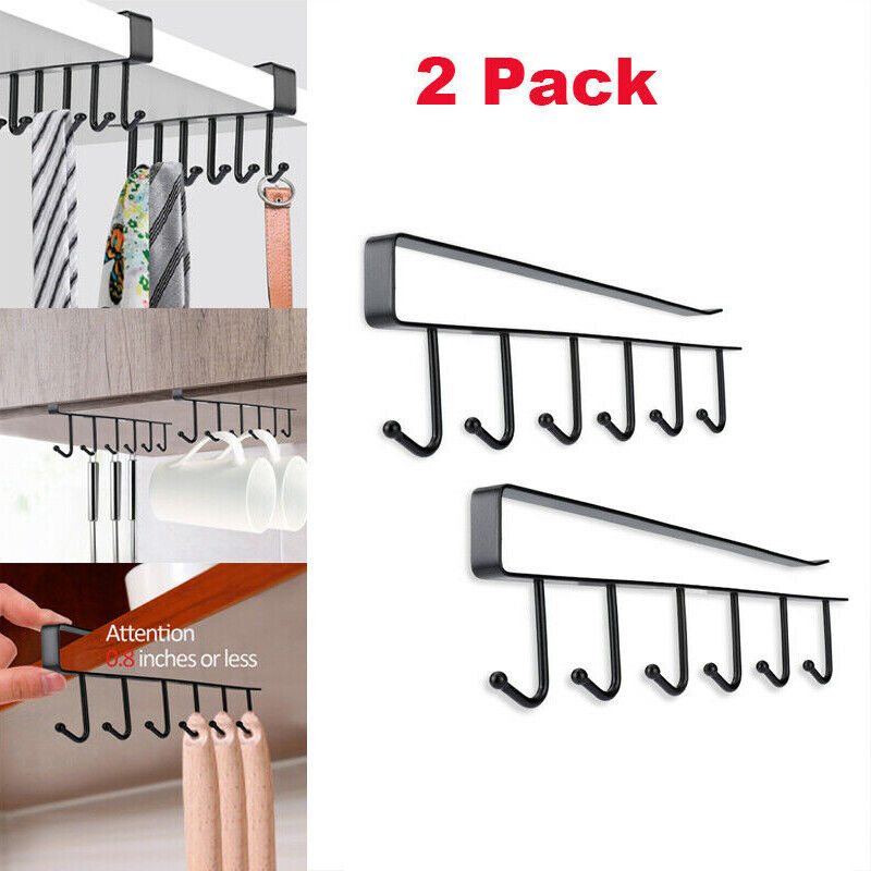 Kitcheniva 6 Hooks Cup Holder Hang Kitchen Cabinet Under Shelf Storage Rack