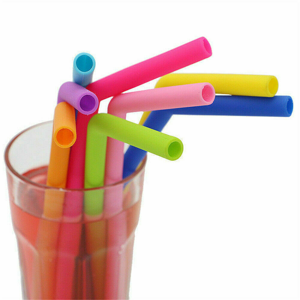 Kitcheniva 10 Silicone Drinking Reusable Straws With Bag 6 Bend 4 Straight