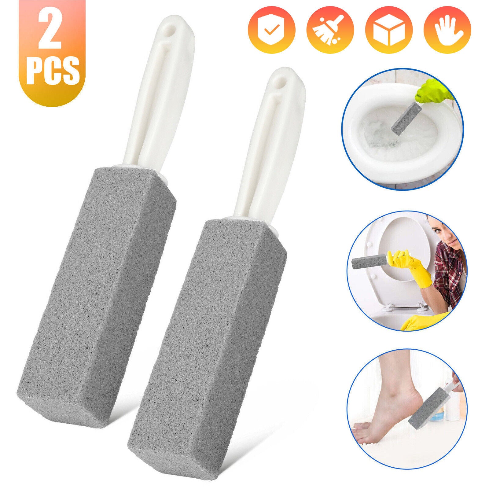 Kitcheniva 2-Piece Pumice Stone Heavy Duty Handle Toilet Scouring Stain Remover