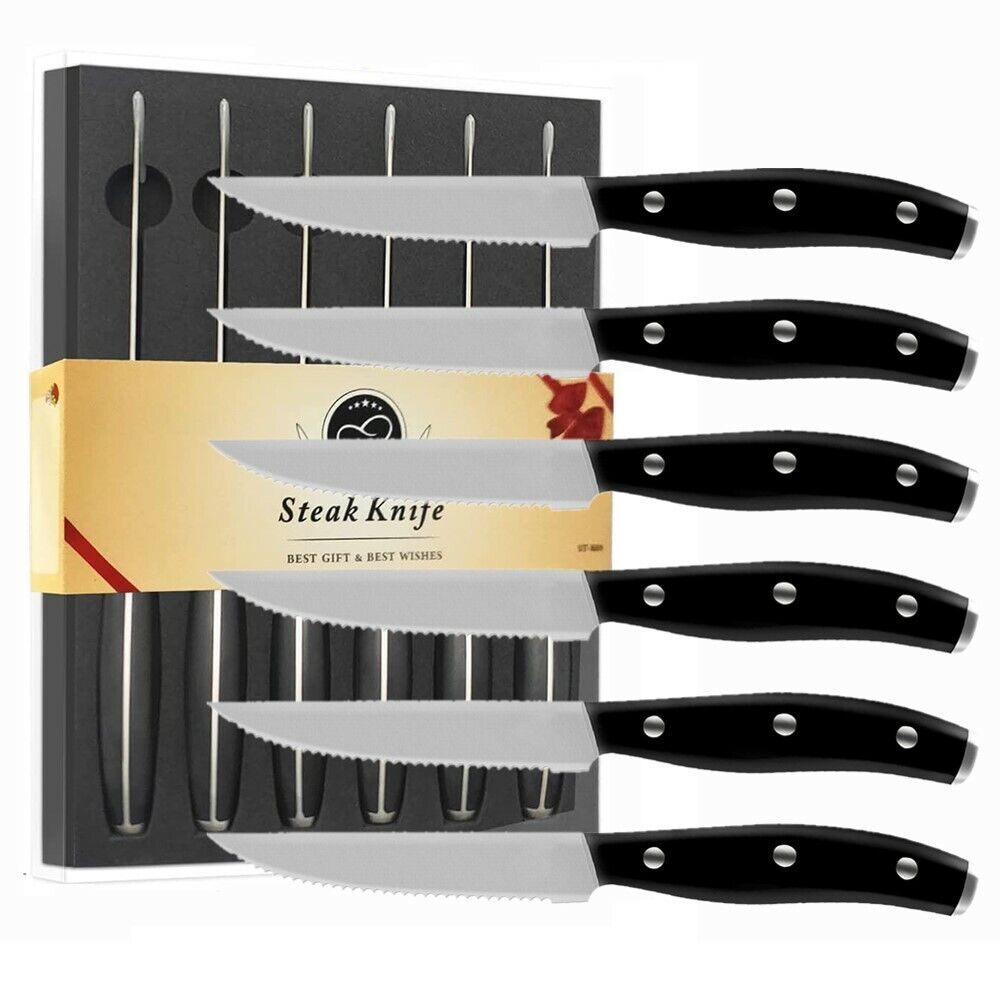 Kitcheniva 6-Pcs Stainless Serrated Steak Knife Set Swiss Made