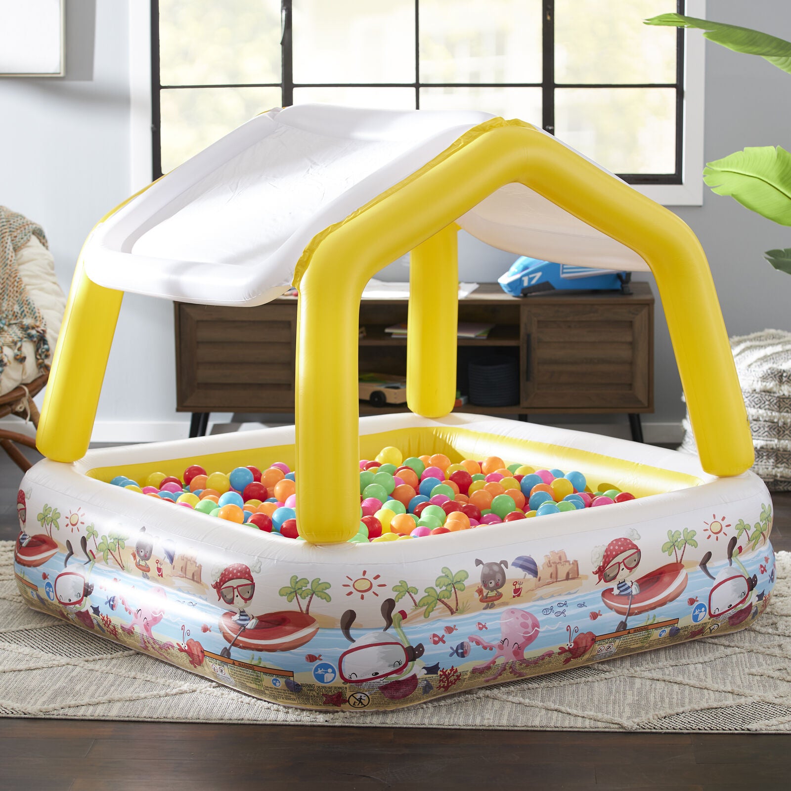 Kitcheniva Inflatable Ocean Scene Sun Shade Kids Swimming Pool With Canopy