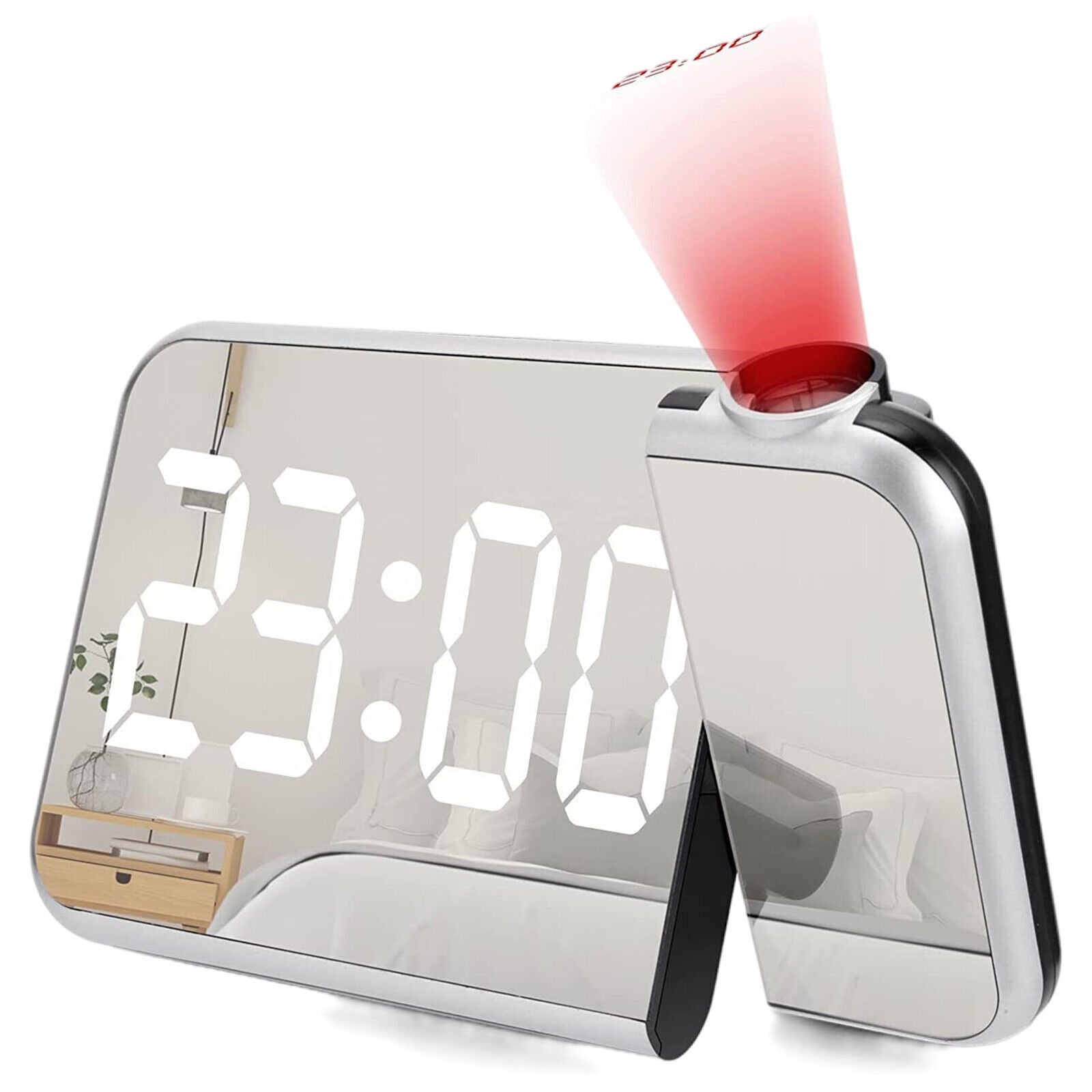 Kitcheniva LED Mirror Screen Projection Alarm Clock with Time Date Temperature Display