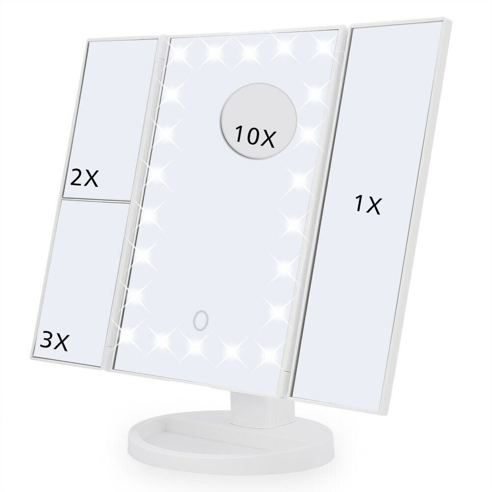 Kitcheniva USB LED Tri-Fold Magnifying Makeup Mirror, Silver