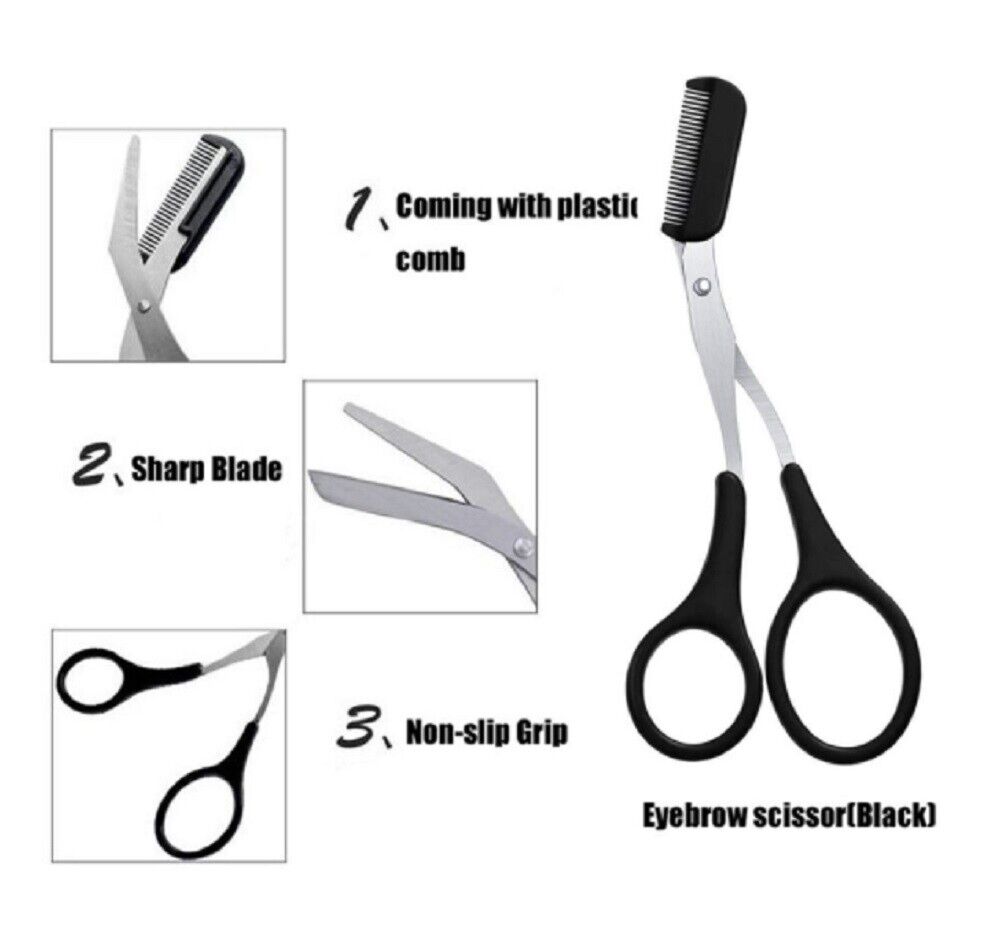 Kitcheniva 3-Pieces Eyebrow Trimmer Scissors With Comb