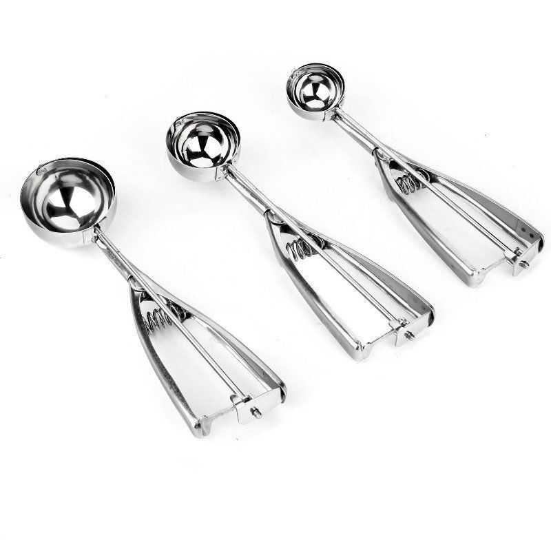 Kitcheniva 3-Pieces Ice Cream Scoop, Danibos Stainless Steel With Trigger Cookie Spoons Set