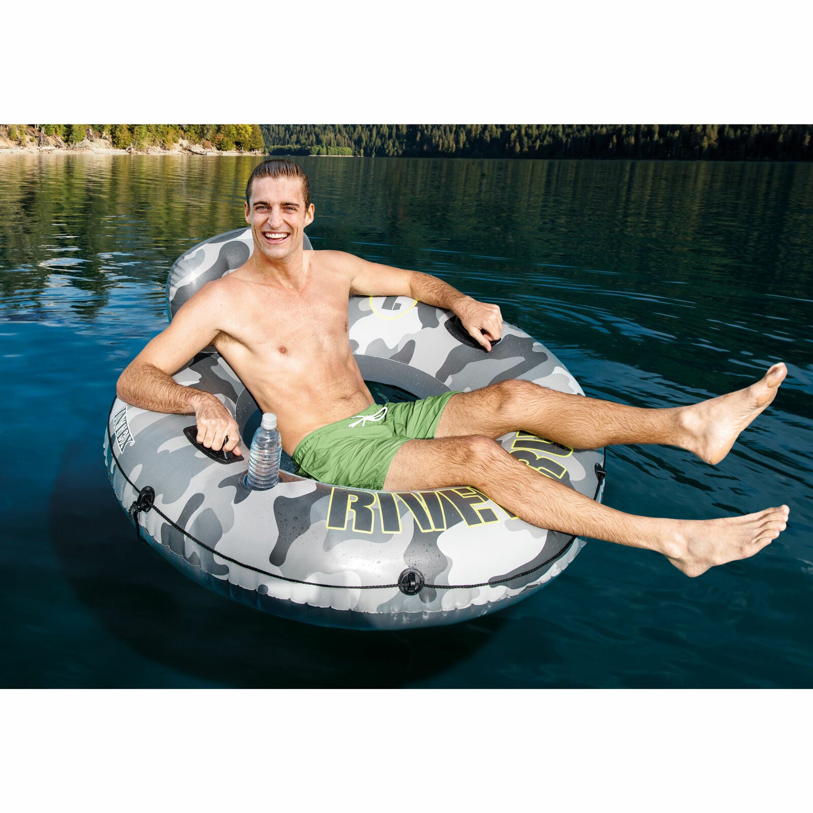 Kitcheniva River Run Camo Inflatable Floating Tube Raft With Cup Holders