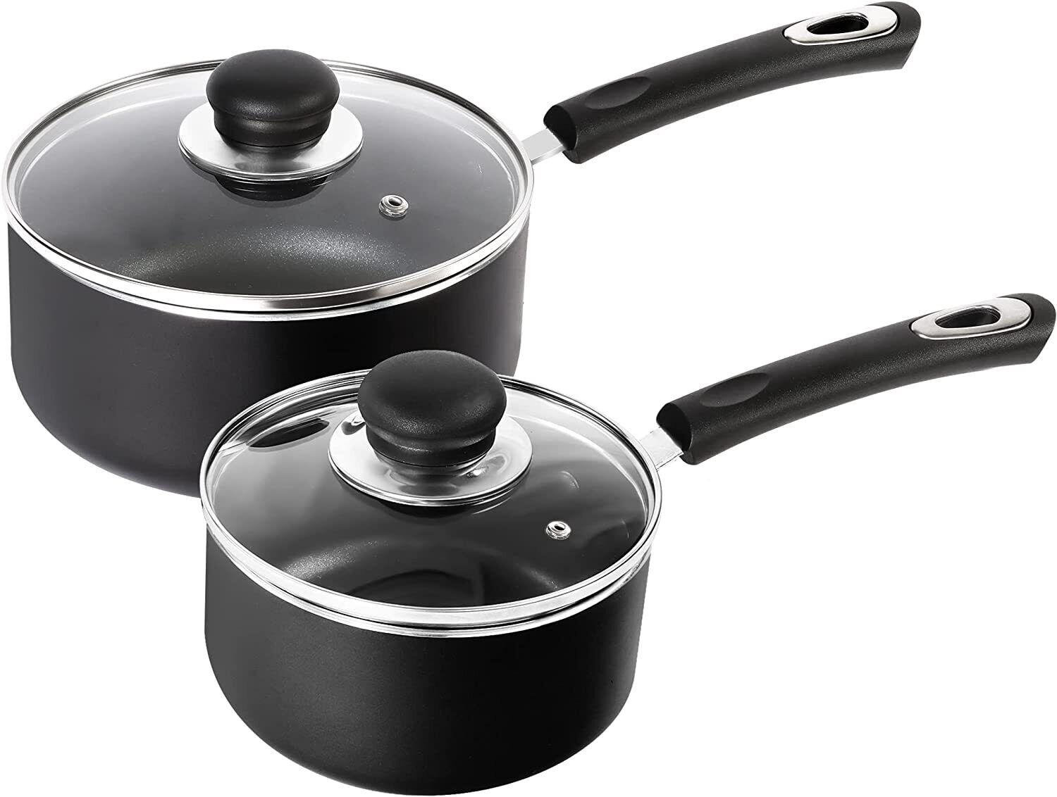 Kitcheniva Nonstick Cookware Saucepan with Glass Lid, Black (Set of 2)