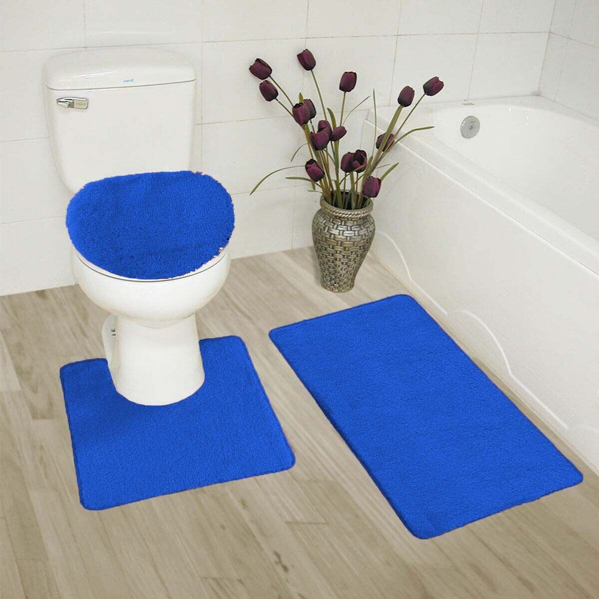 Kitcheniva 3-Piece Gray Bathroom Bath Mat Rug Set with Toilet Lid Cover Non-Slip