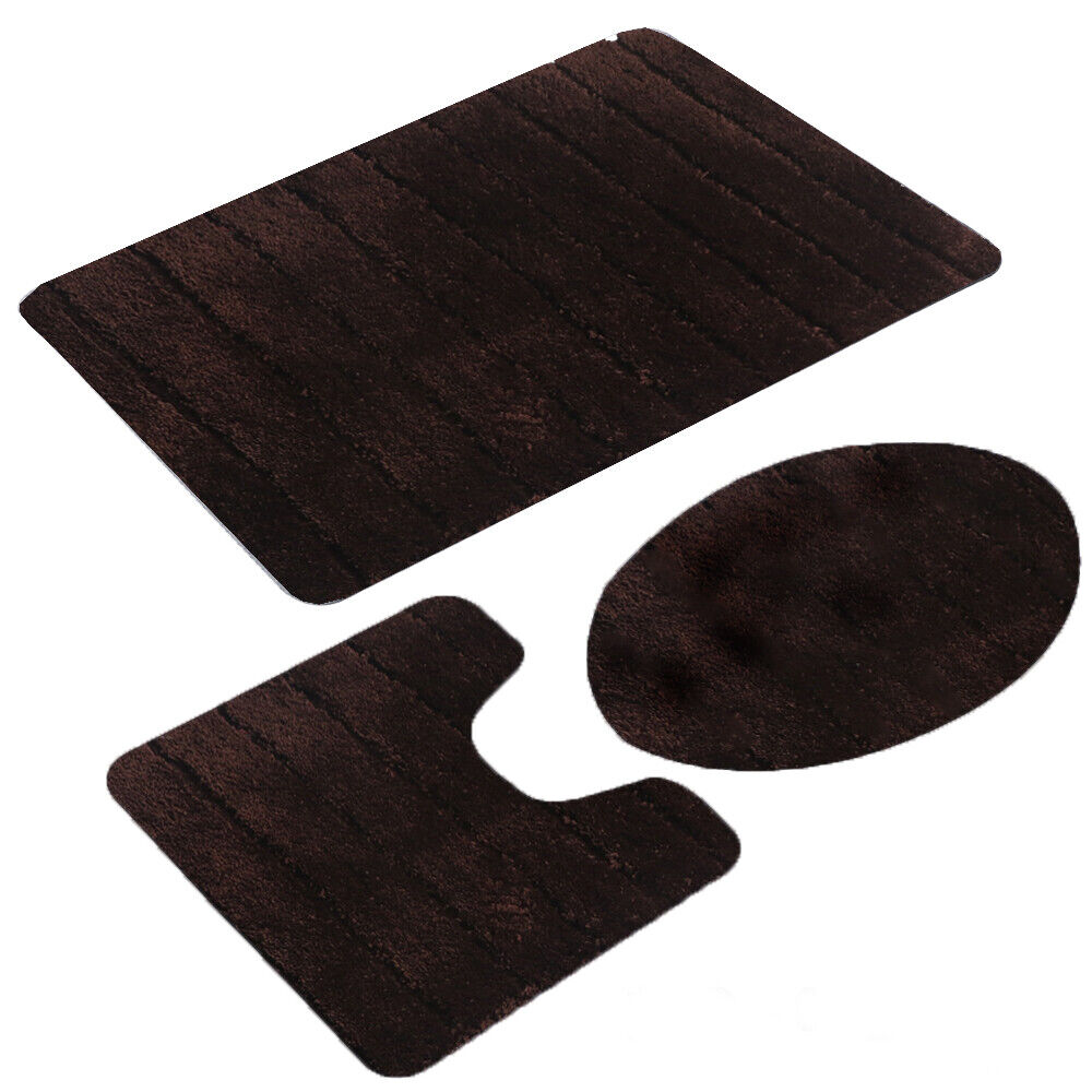 Kitcheniva 3-Piece Super Soft Chenille Fiber Bath Mat, Brown