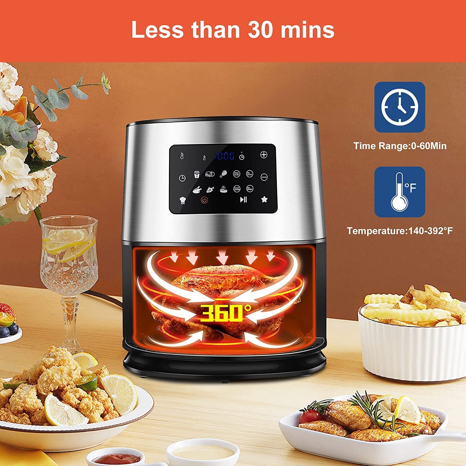 Kitcheniva 6.3 Quart 10-in-1 Smart Electric Air Fryer Hot Airfryer Oven Oilless Cooker