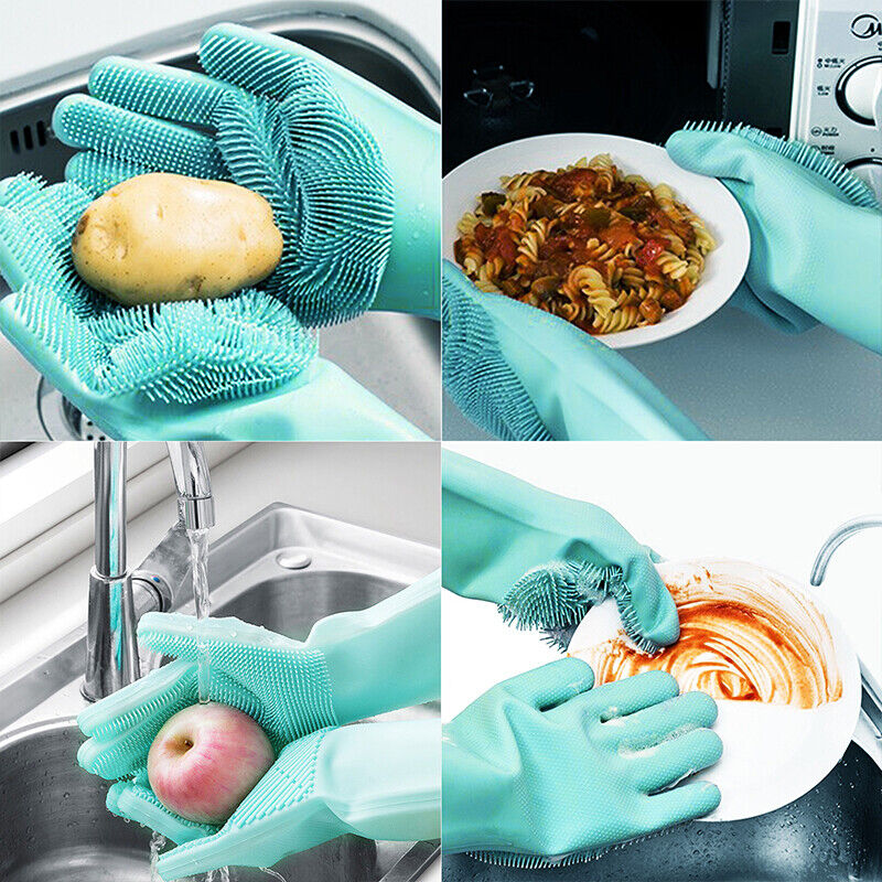 Kitcheniva Pair Magic Dishwashing Cleaning Silicone Sponge Gloves