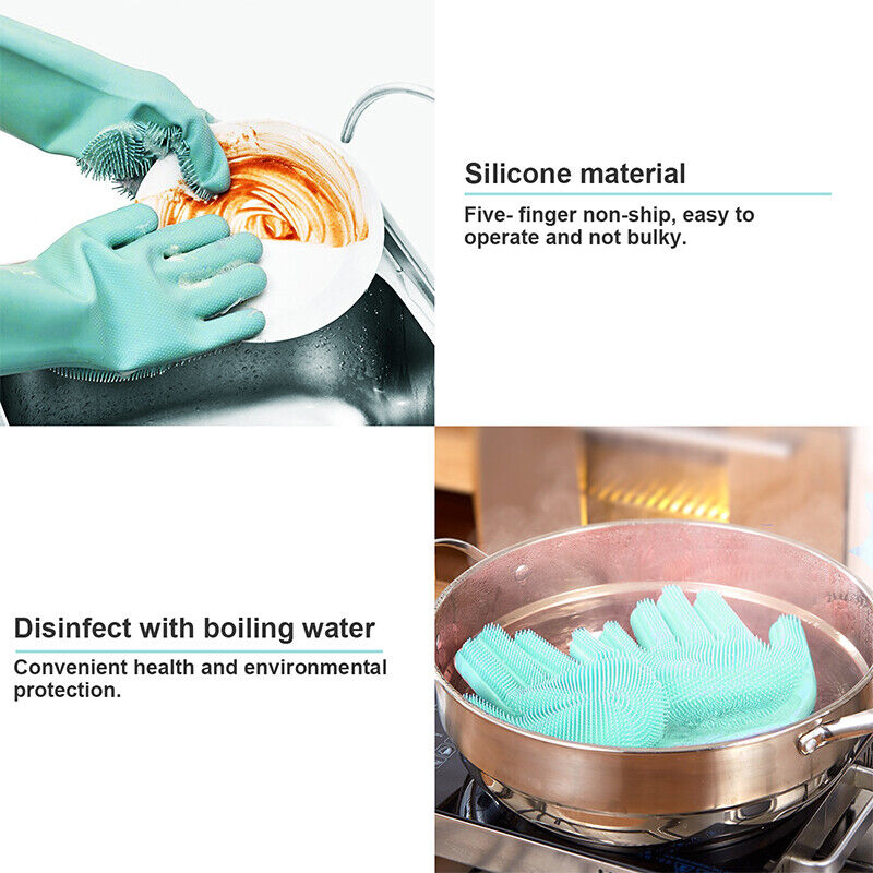 Kitcheniva Pair Magic Dishwashing Cleaning Silicone Sponge Gloves