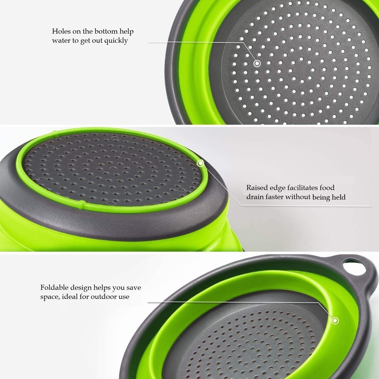 Kitcheniva 3-Pcs Strainer Foldable Collapsible Colander