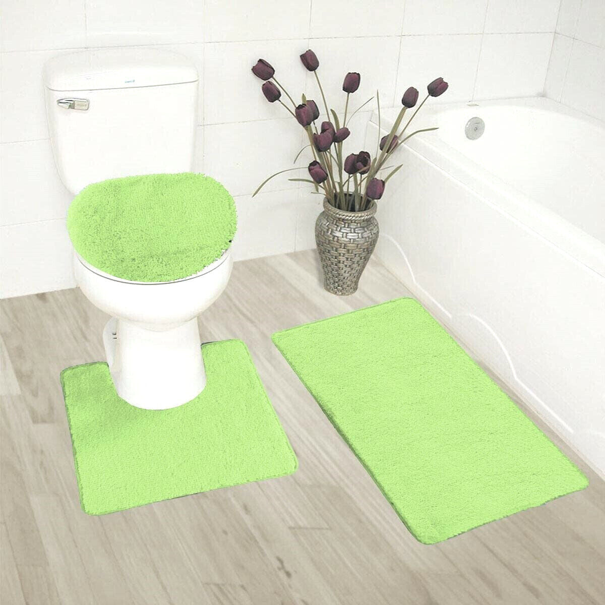 Kitcheniva 3-Piece Gray Bathroom Bath Mat Rug Set with Toilet Lid Cover Non-Slip